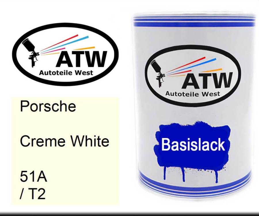 Porsche, Creme White, 51A / T2: 500ml Lackdose, von ATW Autoteile West.